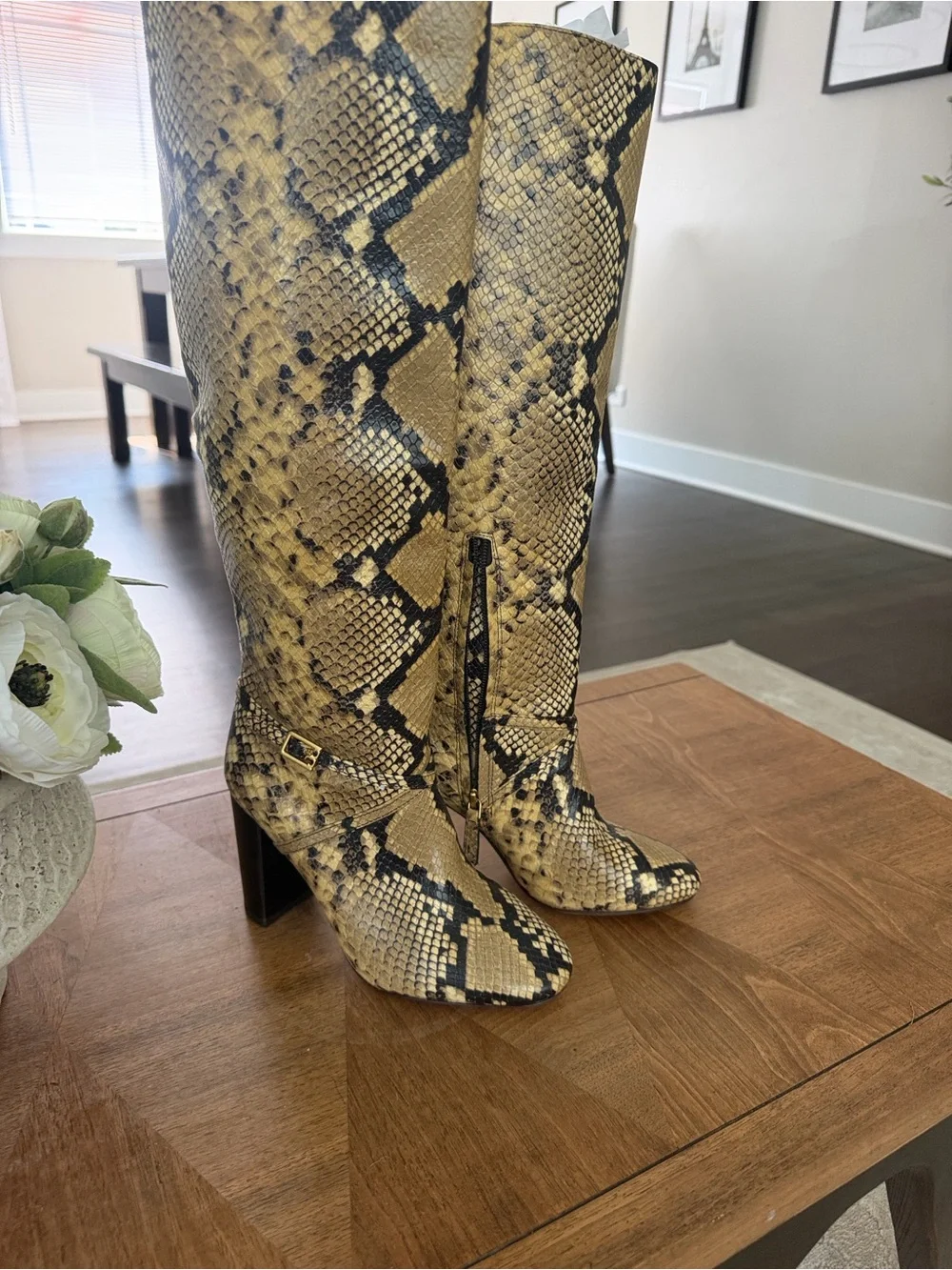 Tory Burch Pull On Snake Embossed Leather Boots
